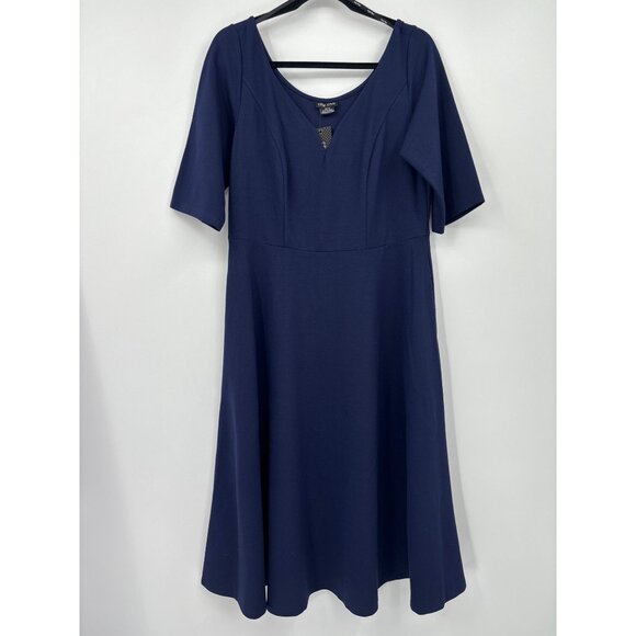 City Chic Fit & Flare Sweetheart Neckline Ponte Stretch Dress Navy Size 14 NEW - Picture 4 of 9